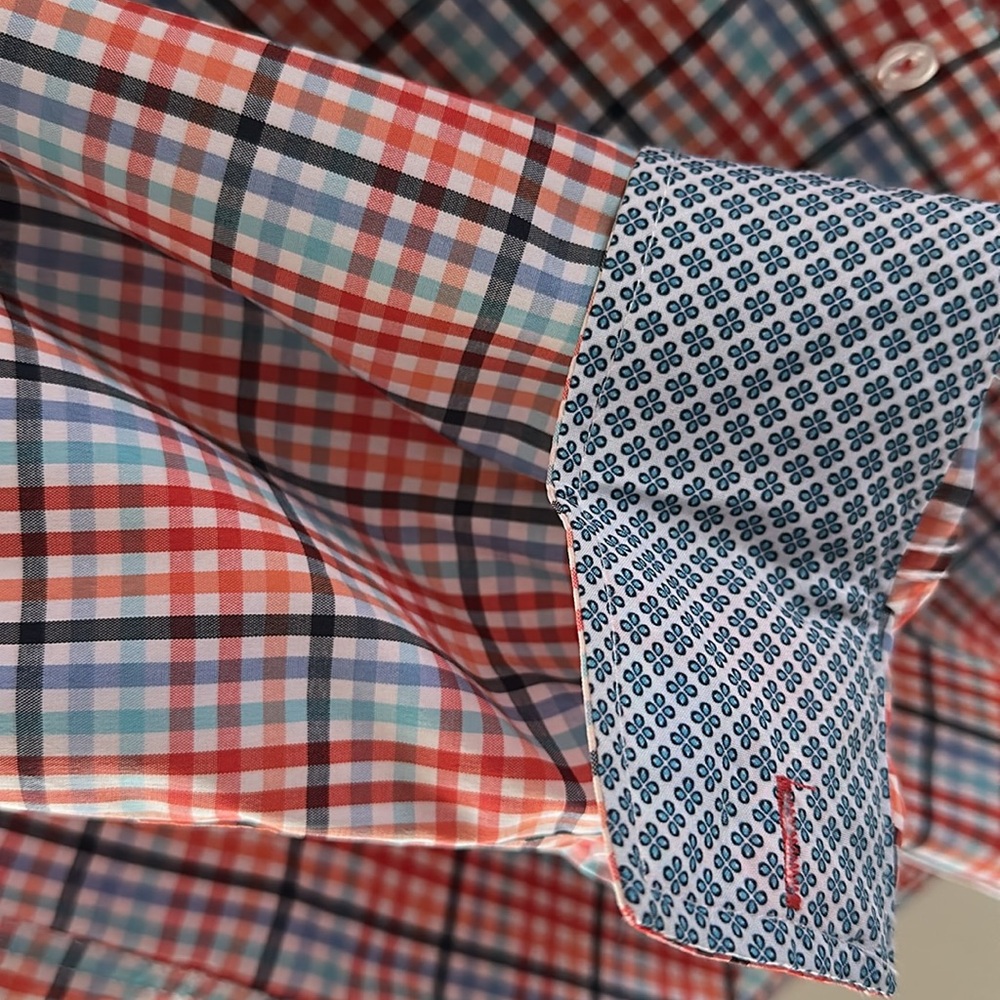 Nick Graham striped red orange blue dress shirt XL 17-17.5 36-37 - Picture 4 of 4